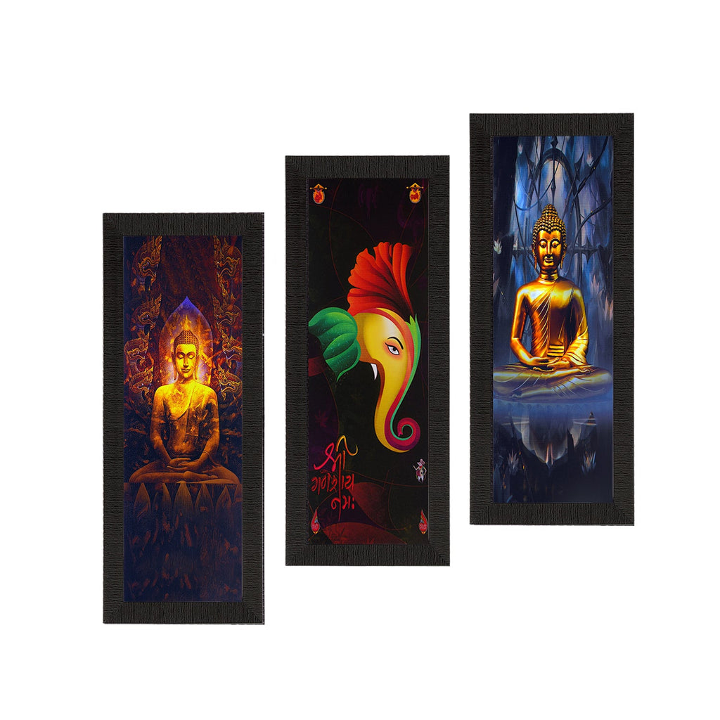 Set Of 3 Ganesha & Buddha Satin Matt Texture UV Art Painting Kafalo