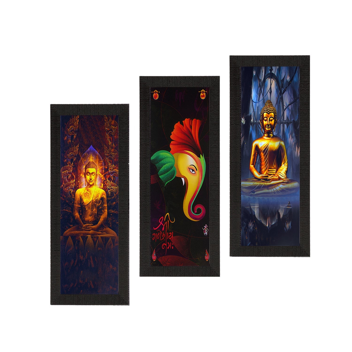Set Of 3 Ganesha & Buddha Satin Matt Texture UV Art Painting Kafalo