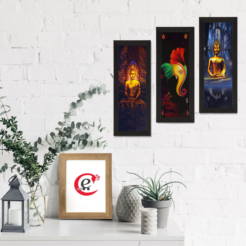 Set Of 3 Ganesha & Buddha Satin Matt Texture UV Art Painting Kafalo