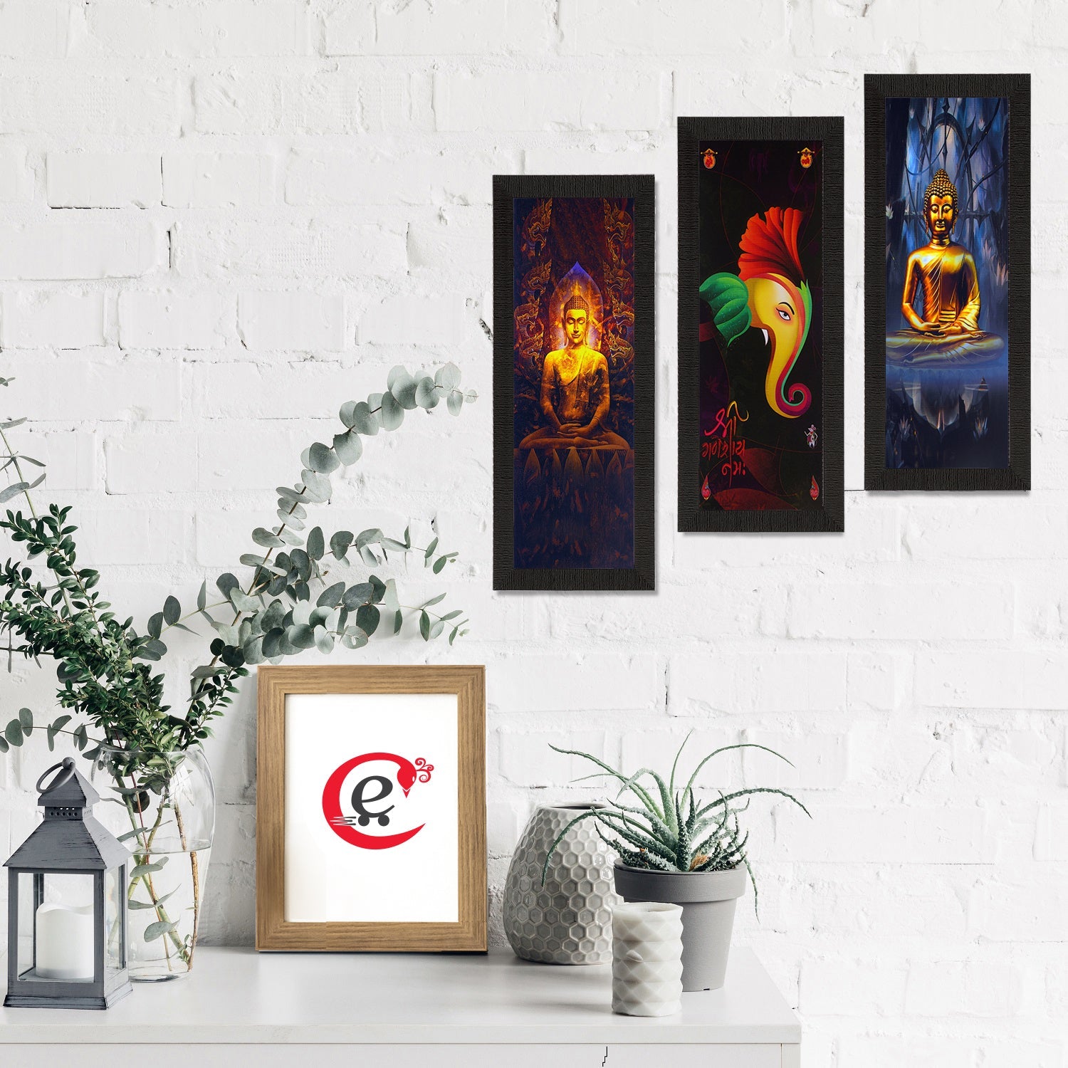 Set Of 3 Ganesha & Buddha Satin Matt Texture UV Art Painting Kafalo
