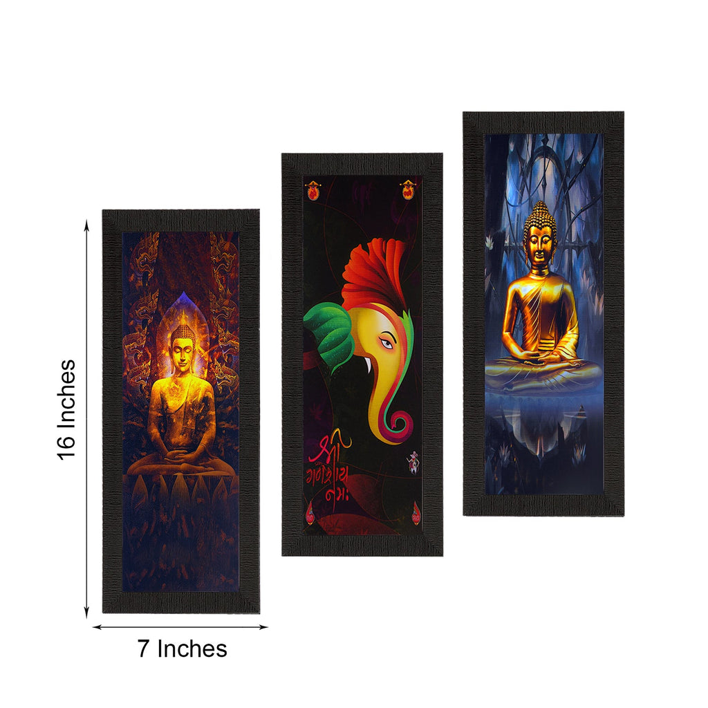 Set Of 3 Ganesha & Buddha Satin Matt Texture UV Art Painting Kafalo