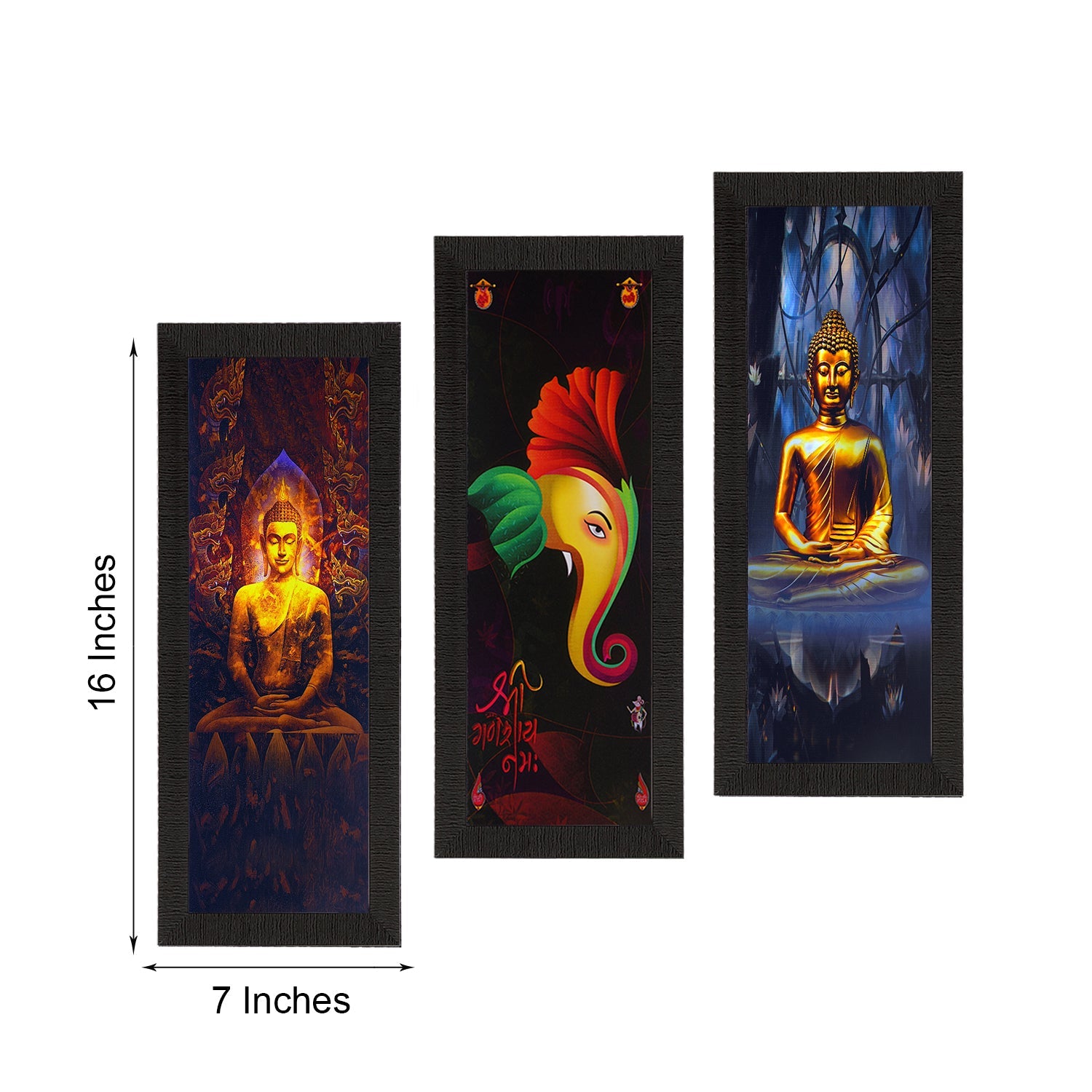 Set Of 3 Ganesha & Buddha Satin Matt Texture UV Art Painting Kafalo