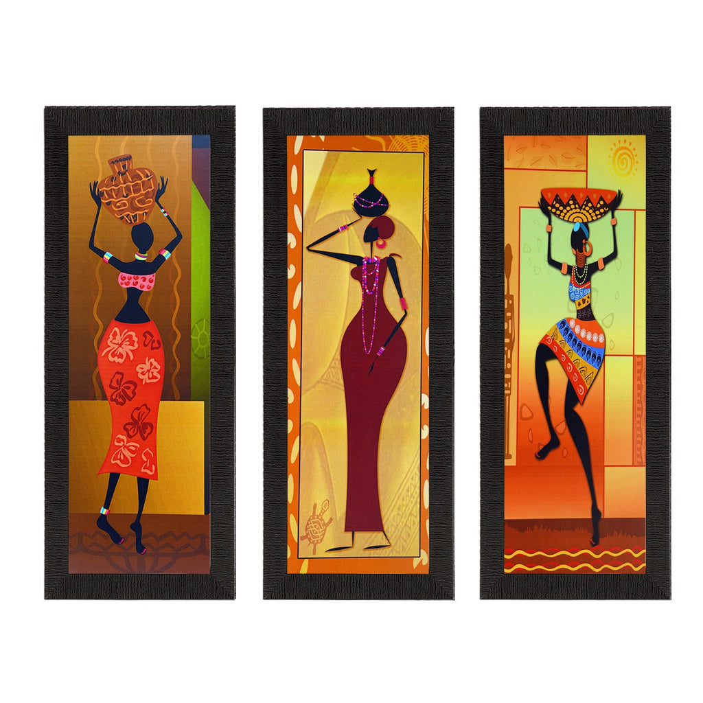 Set Of 3 Tribal Ladies Satin Matt Texture UV Art Painting Kafalo