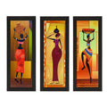 Set Of 3 Tribal Ladies Satin Matt Texture UV Art Painting Kafalo