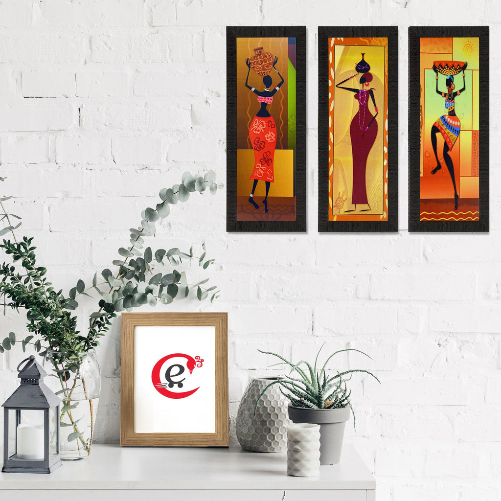 Set Of 3 Tribal Ladies Satin Matt Texture UV Art Painting Kafalo