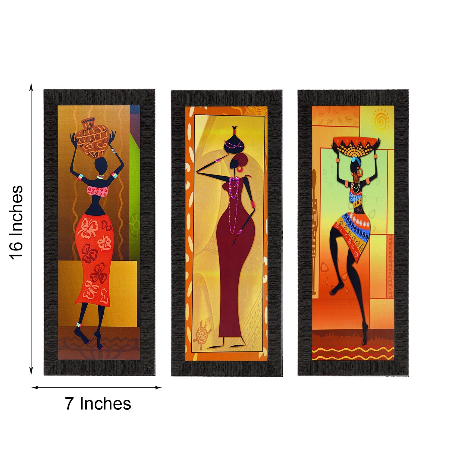 Set Of 3 Tribal Ladies Satin Matt Texture UV Art Painting Kafalo