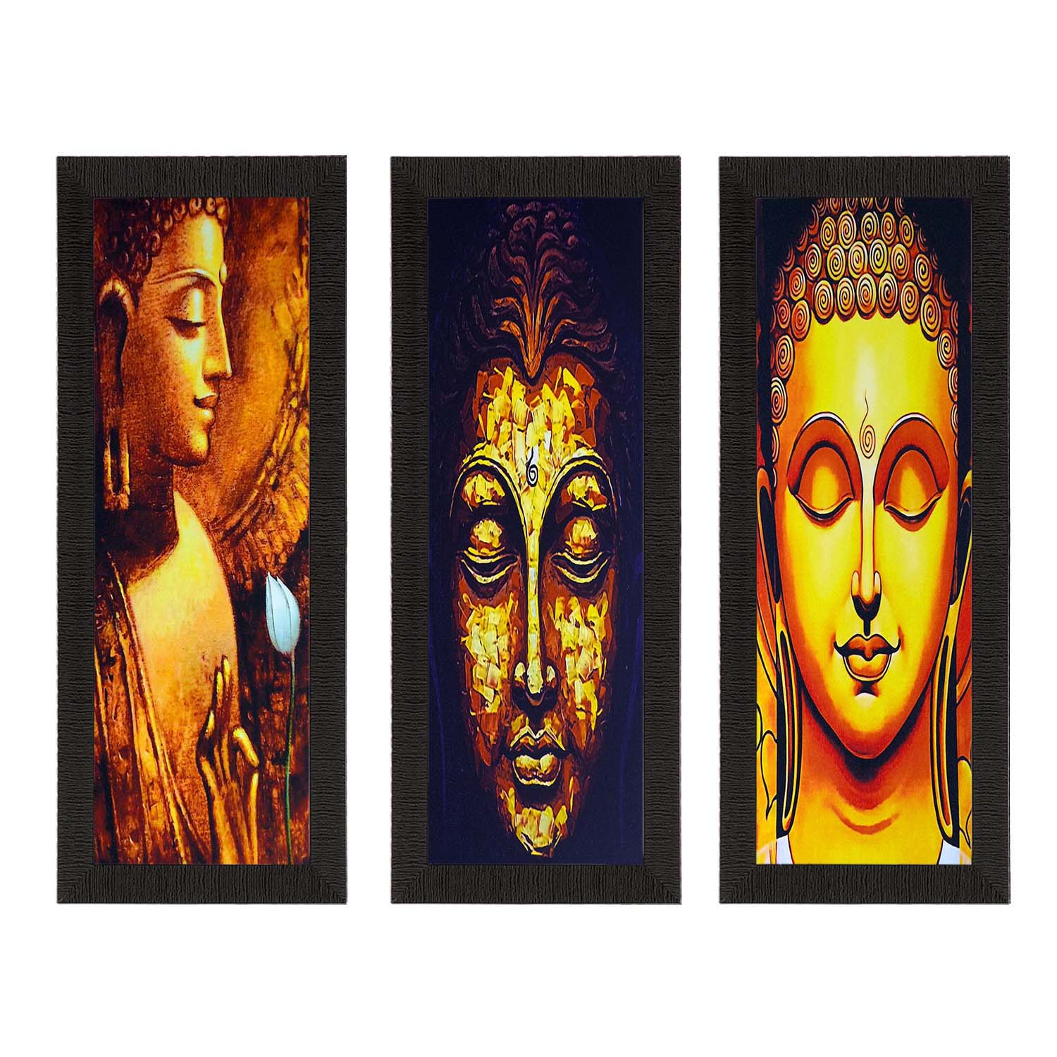 Set Of 3 Lord Buddha Satin Matt Texture UV Art Painting Kafalo
