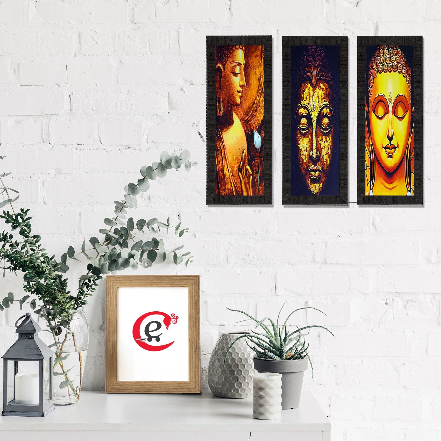 Set Of 3 Lord Buddha Satin Matt Texture UV Art Painting Kafalo