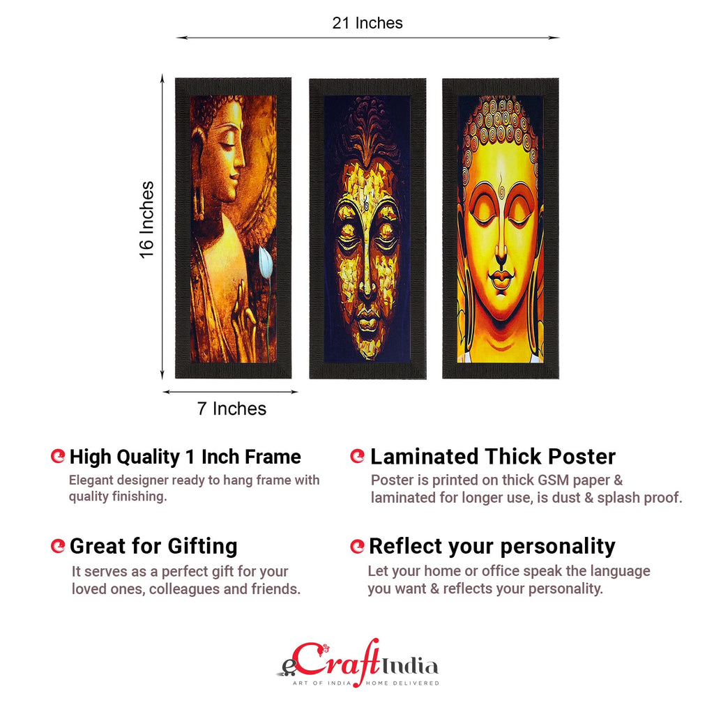 Set Of 3 Lord Buddha Satin Matt Texture UV Art Painting Kafalo