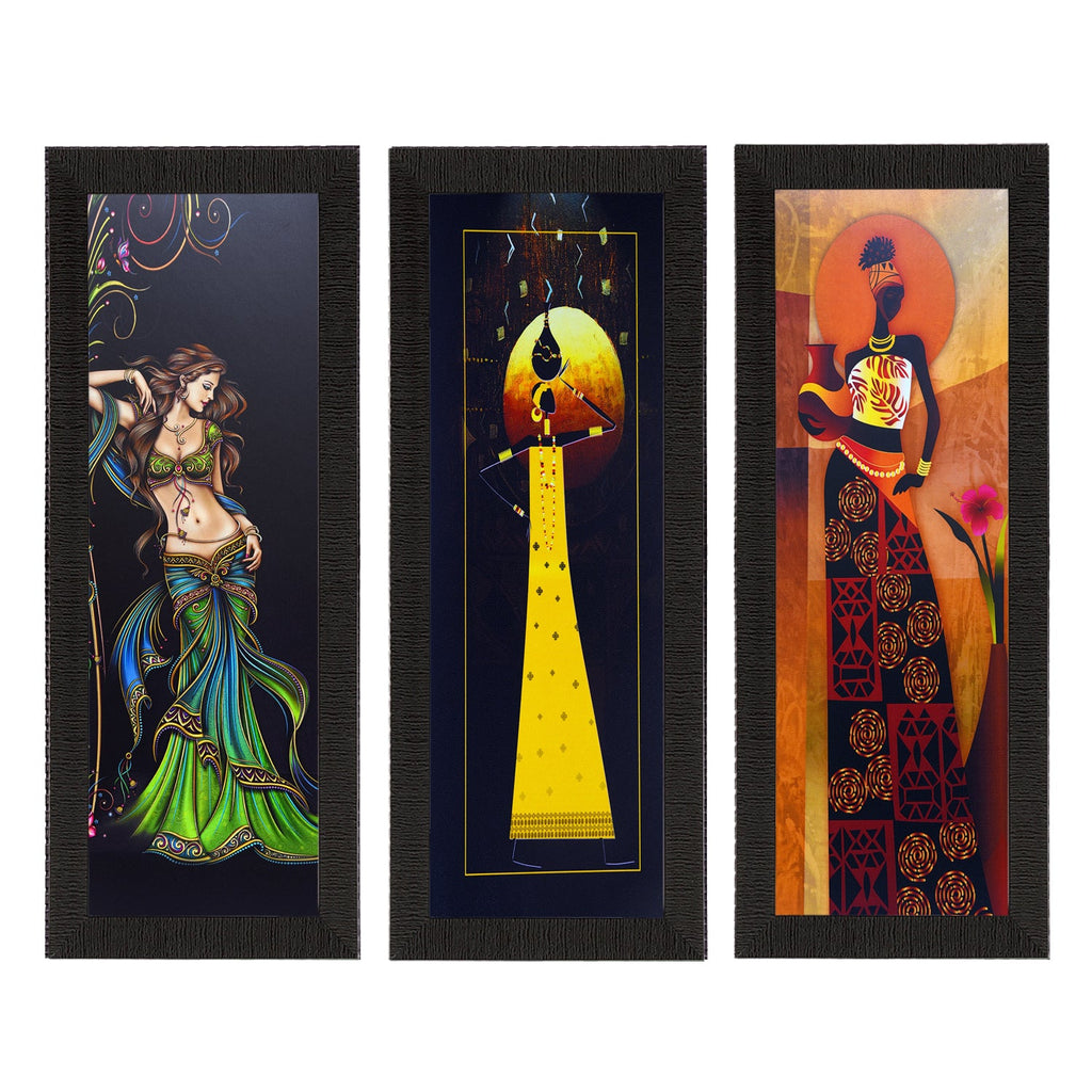 Set of 3 Tribal Lady Satin Matt Texture UV Art Painting Kafalo