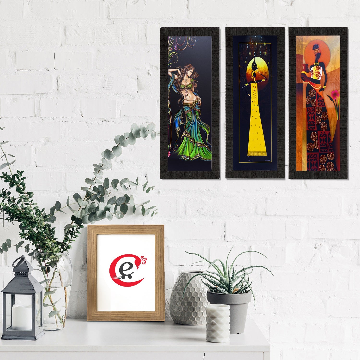 Set of 3 Tribal Lady Satin Matt Texture UV Art Painting Kafalo