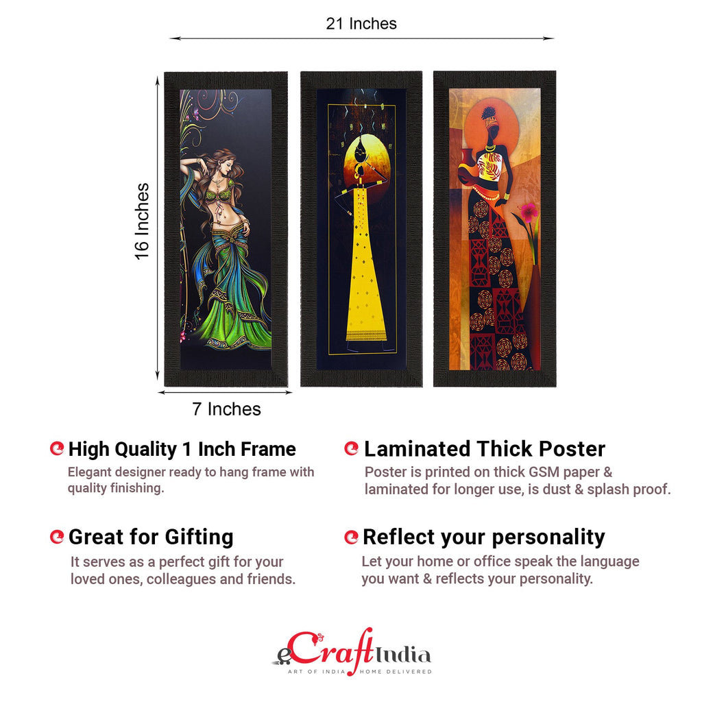 Set of 3 Tribal Lady Satin Matt Texture UV Art Painting Kafalo