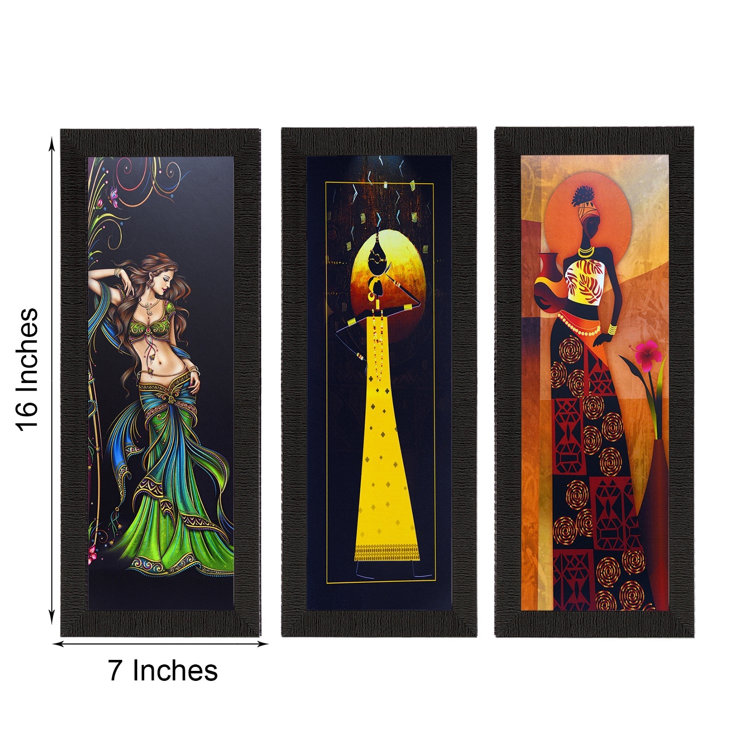 Set of 3 Tribal Lady Satin Matt Texture UV Art Painting Kafalo