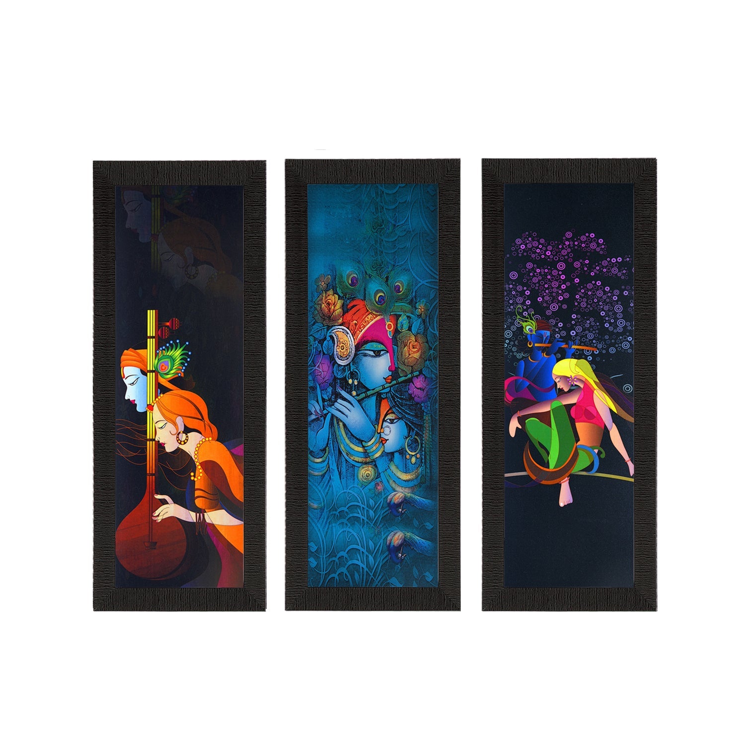 Set Of 3 Radha Krishna Satin Matt Texture UV Art Painting Kafalo
