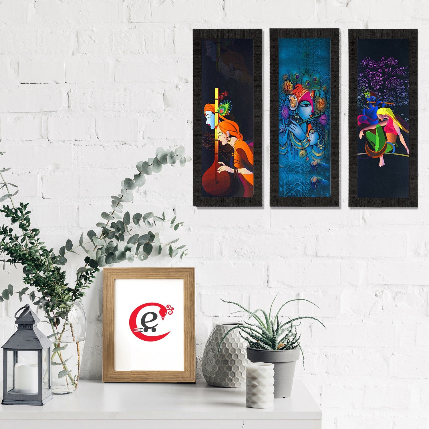 Set Of 3 Radha Krishna Satin Matt Texture UV Art Painting Kafalo