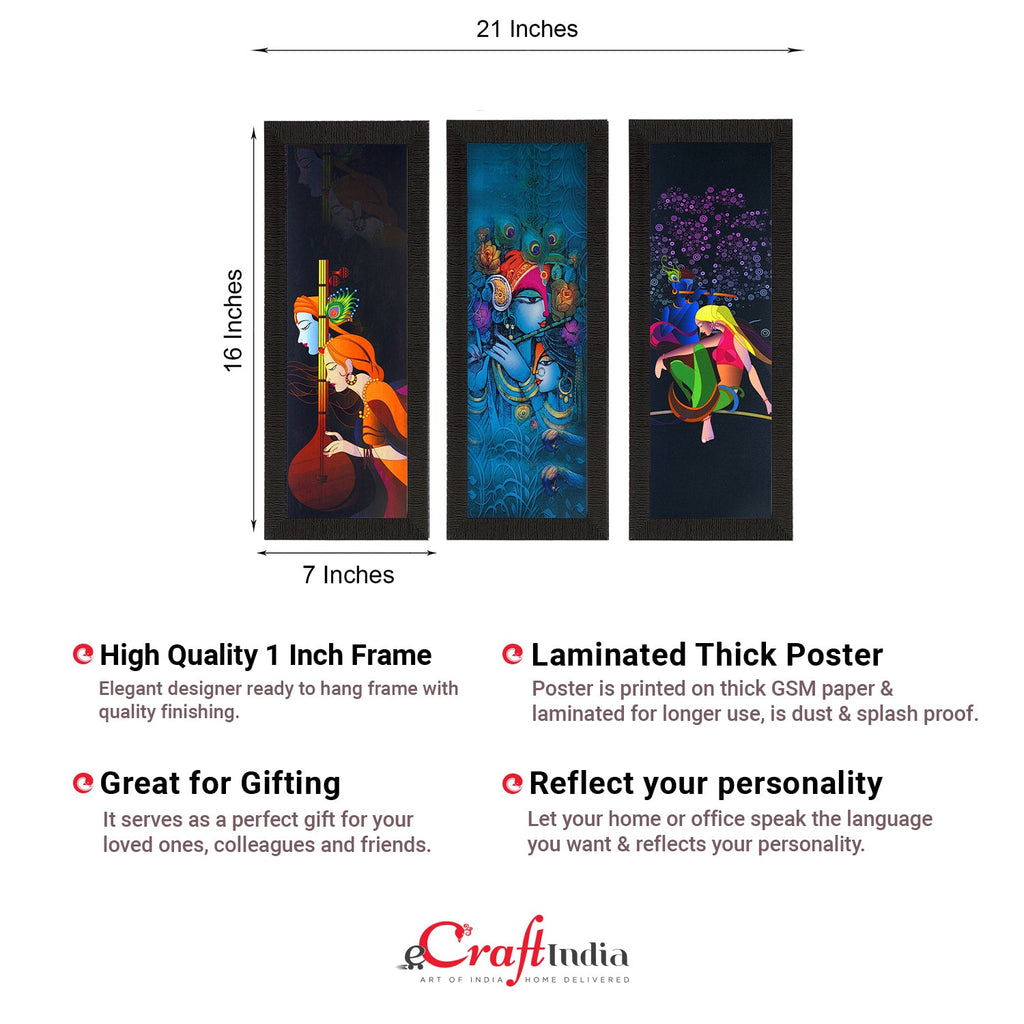 Set Of 3 Radha Krishna Satin Matt Texture UV Art Painting Kafalo