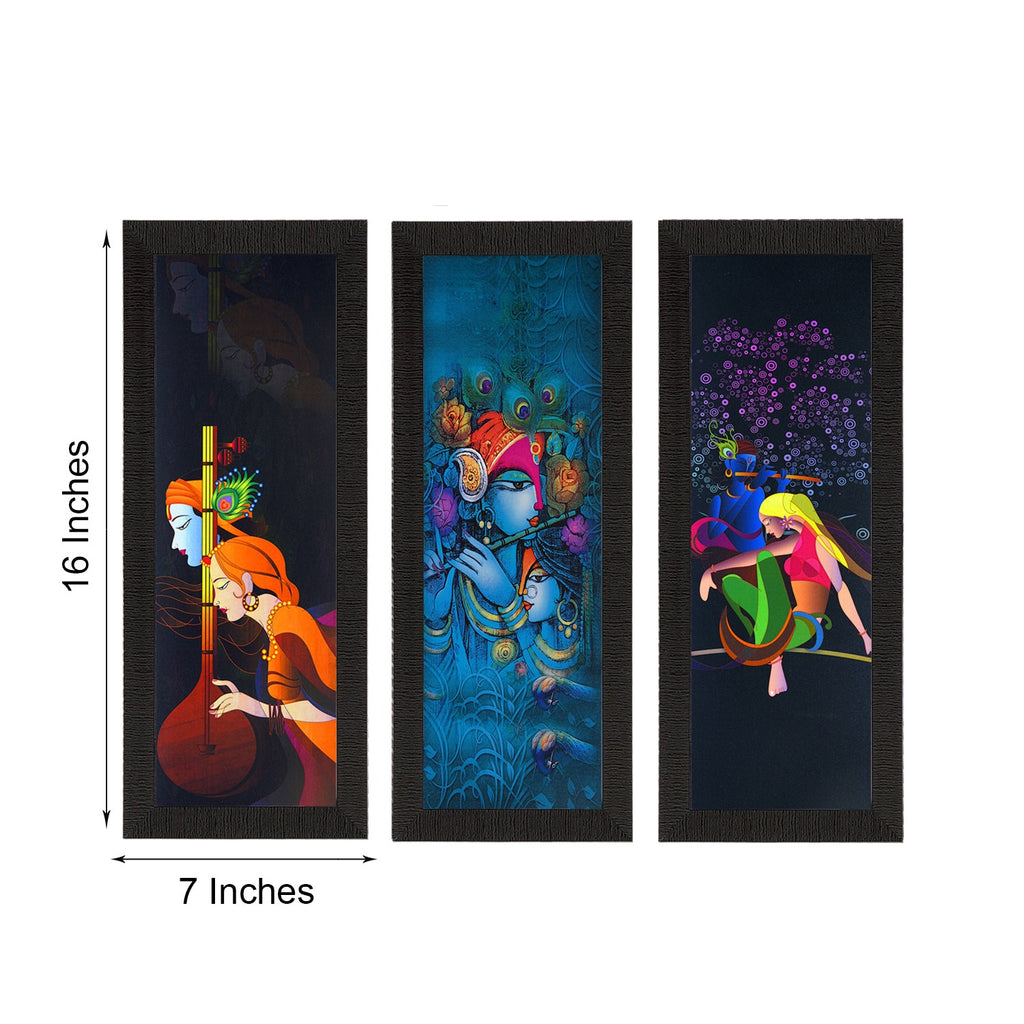 Set Of 3 Radha Krishna Satin Matt Texture UV Art Painting Kafalo