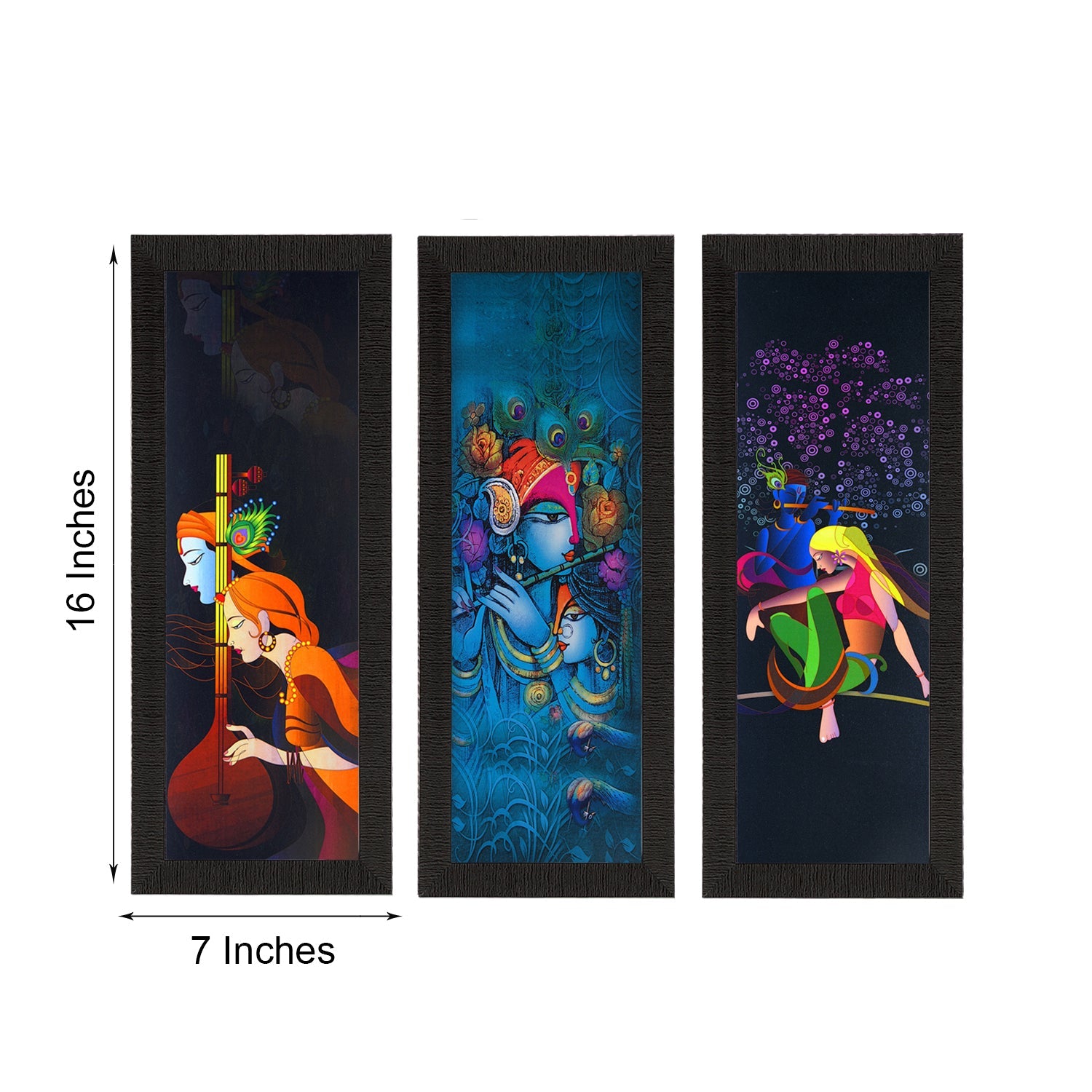 Set Of 3 Radha Krishna Satin Matt Texture UV Art Painting Kafalo