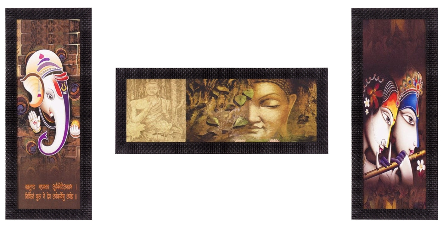 Set Of 3 Radha Krishna, Ganesha, Buddha Satin Matt Texture UV Art Painting Kafalo