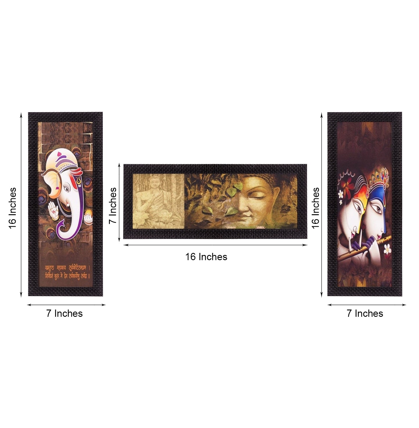 Set Of 3 Radha Krishna, Ganesha, Buddha Satin Matt Texture UV Art Painting Kafalo
