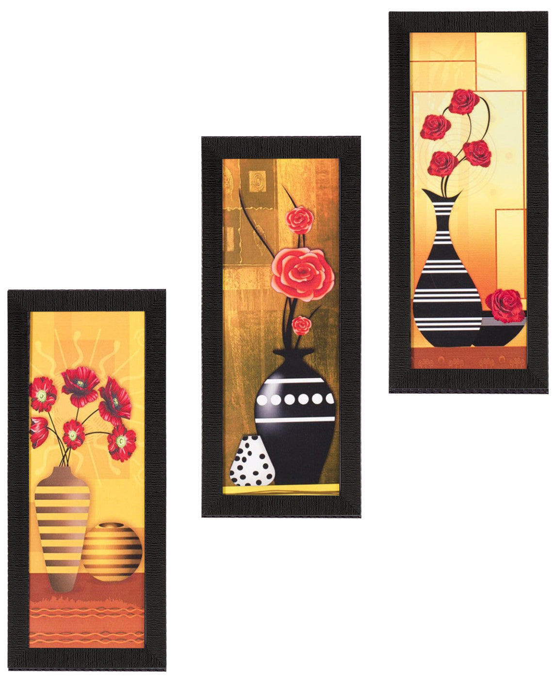 Set Of 3 Decorative Floral Botanical Pot Satin Matt Texture UV Art Painting Kafalo