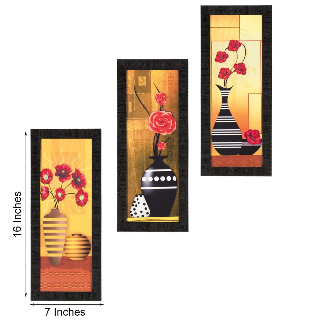 Set Of 3 Decorative Floral Botanical Pot Satin Matt Texture UV Art Painting Kafalo