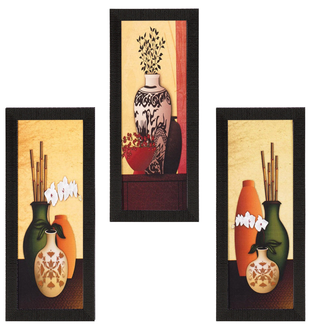 Set Of 3 Decorative Floral Botanical Pot Satin Matt Texture UV Art Painting Kafalo