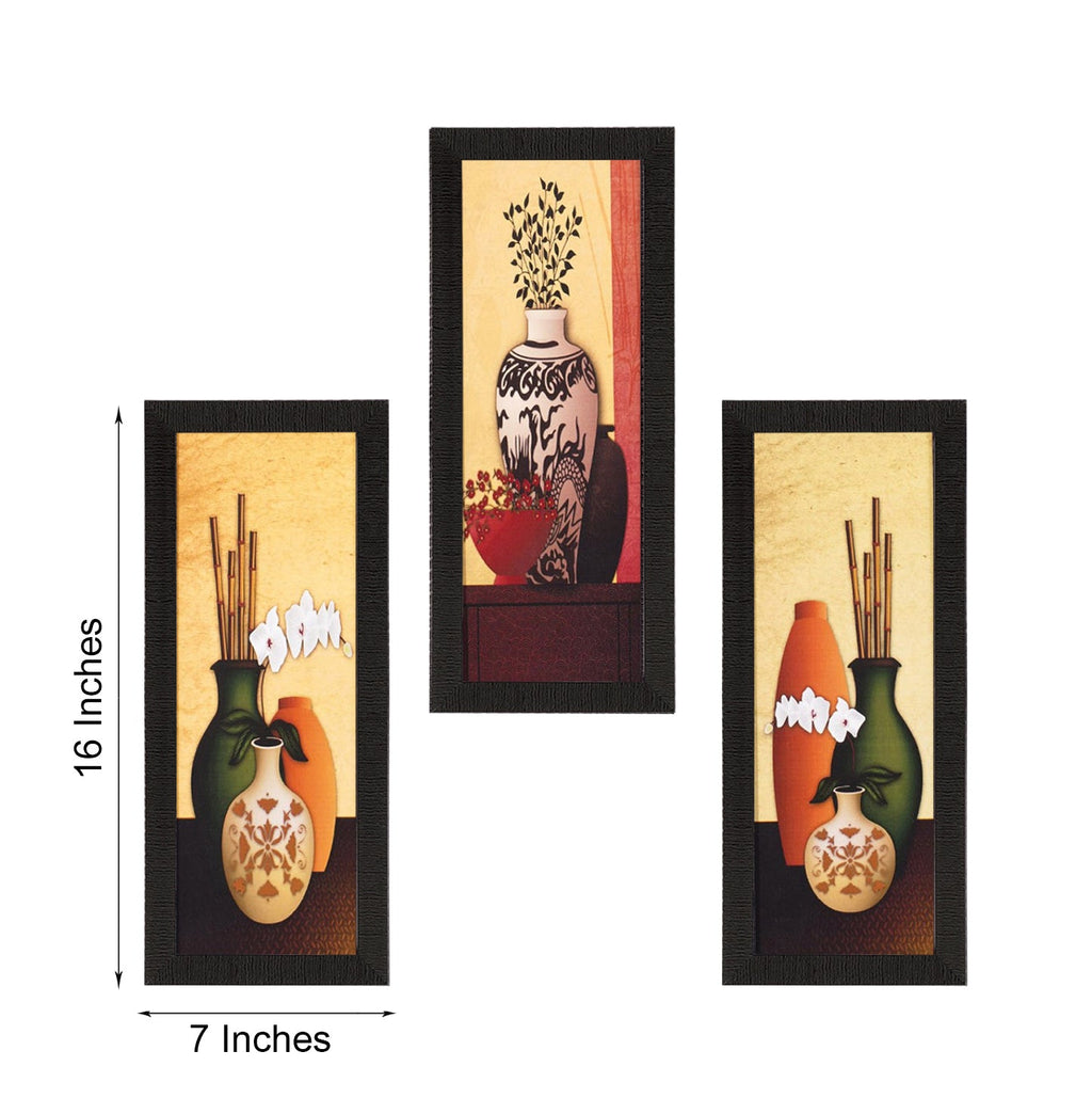 Set Of 3 Decorative Floral Botanical Pot Satin Matt Texture UV Art Painting Kafalo
