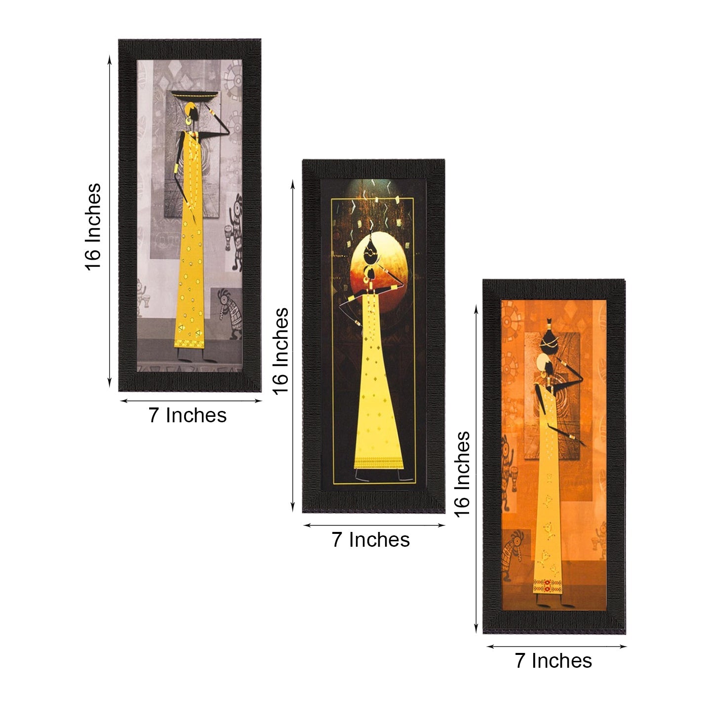 Set Of 3 Tribal Ladies Satin Matt Texture UV Art Painting Kafalo