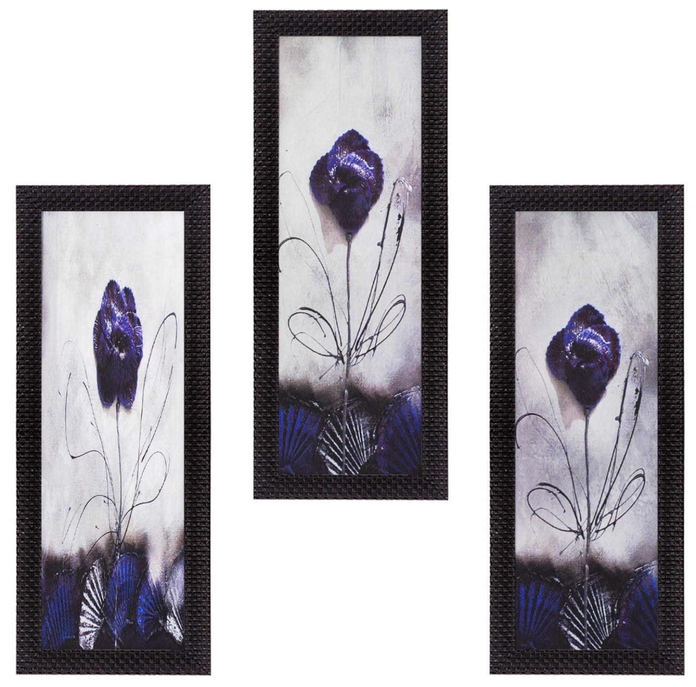 Set Of 3 Decorative Floral Botanical Pot Satin Matt Texture UV Art Painting Kafalo