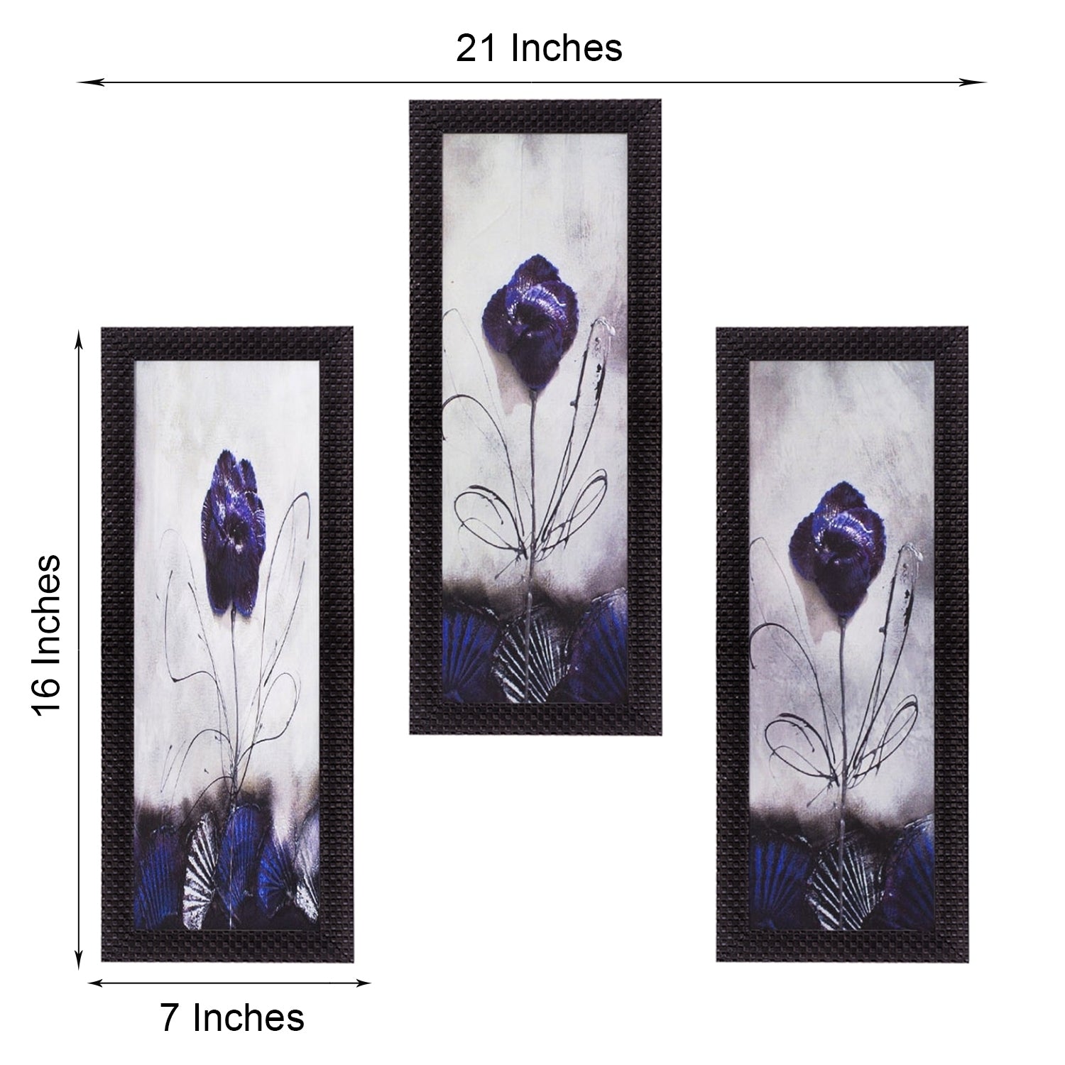 Set Of 3 Decorative Floral Botanical Pot Satin Matt Texture UV Art Painting Kafalo