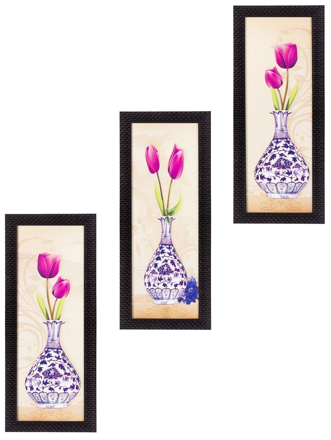 Set Of 3 Decorative Floral Botanical Pot Satin Matt Texture UV Art Painting Kafalo
