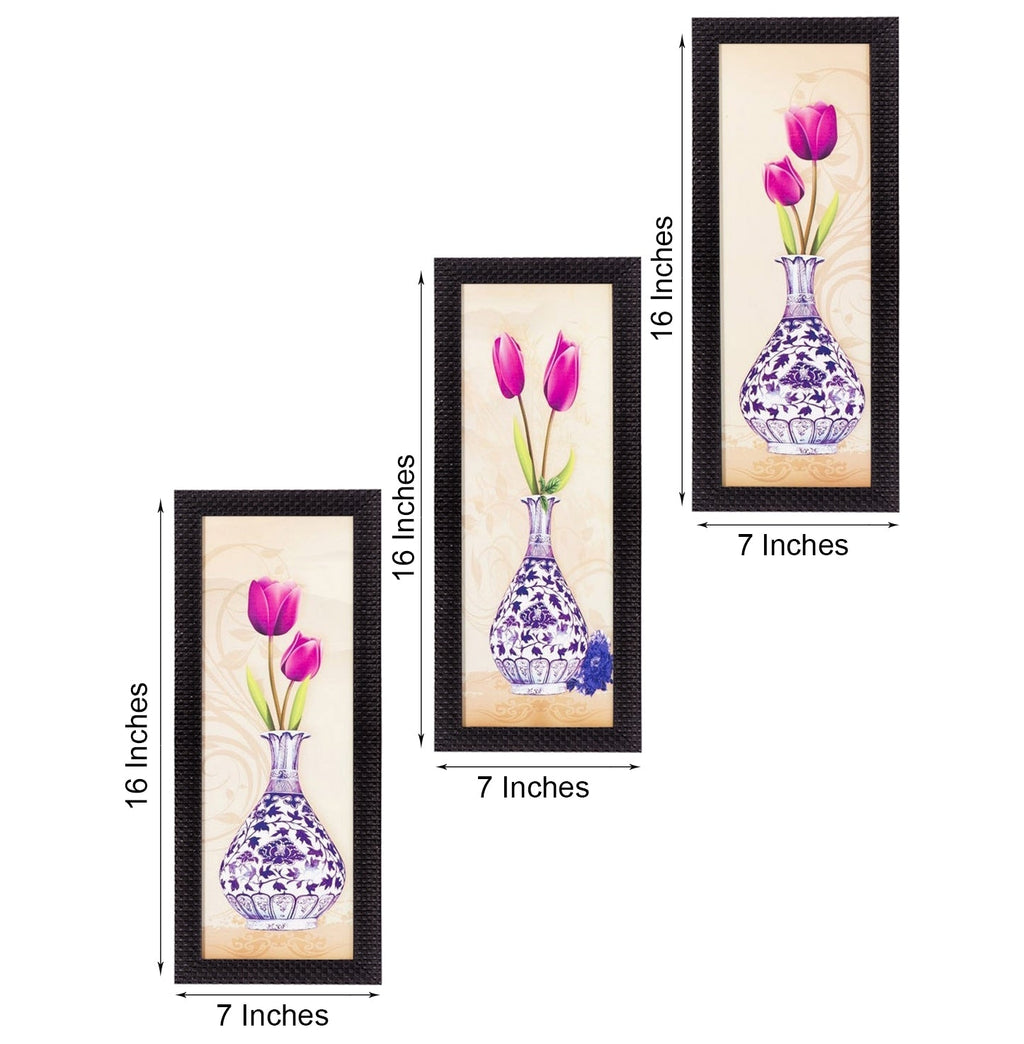 Set Of 3 Decorative Floral Botanical Pot Satin Matt Texture UV Art Painting Kafalo