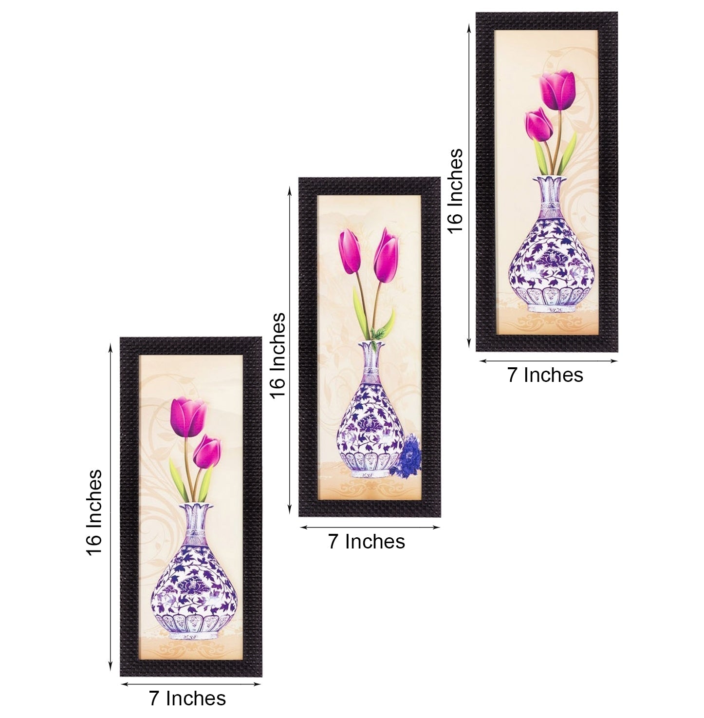 Set Of 3 Decorative Floral Botanical Pot Satin Matt Texture UV Art Painting Kafalo