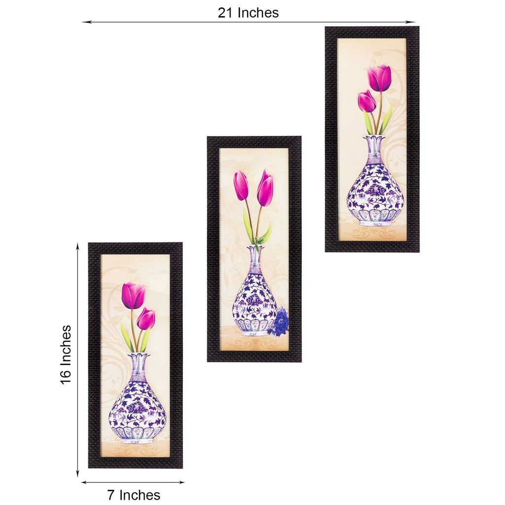 Set Of 3 Decorative Floral Botanical Pot Satin Matt Texture UV Art Painting Kafalo