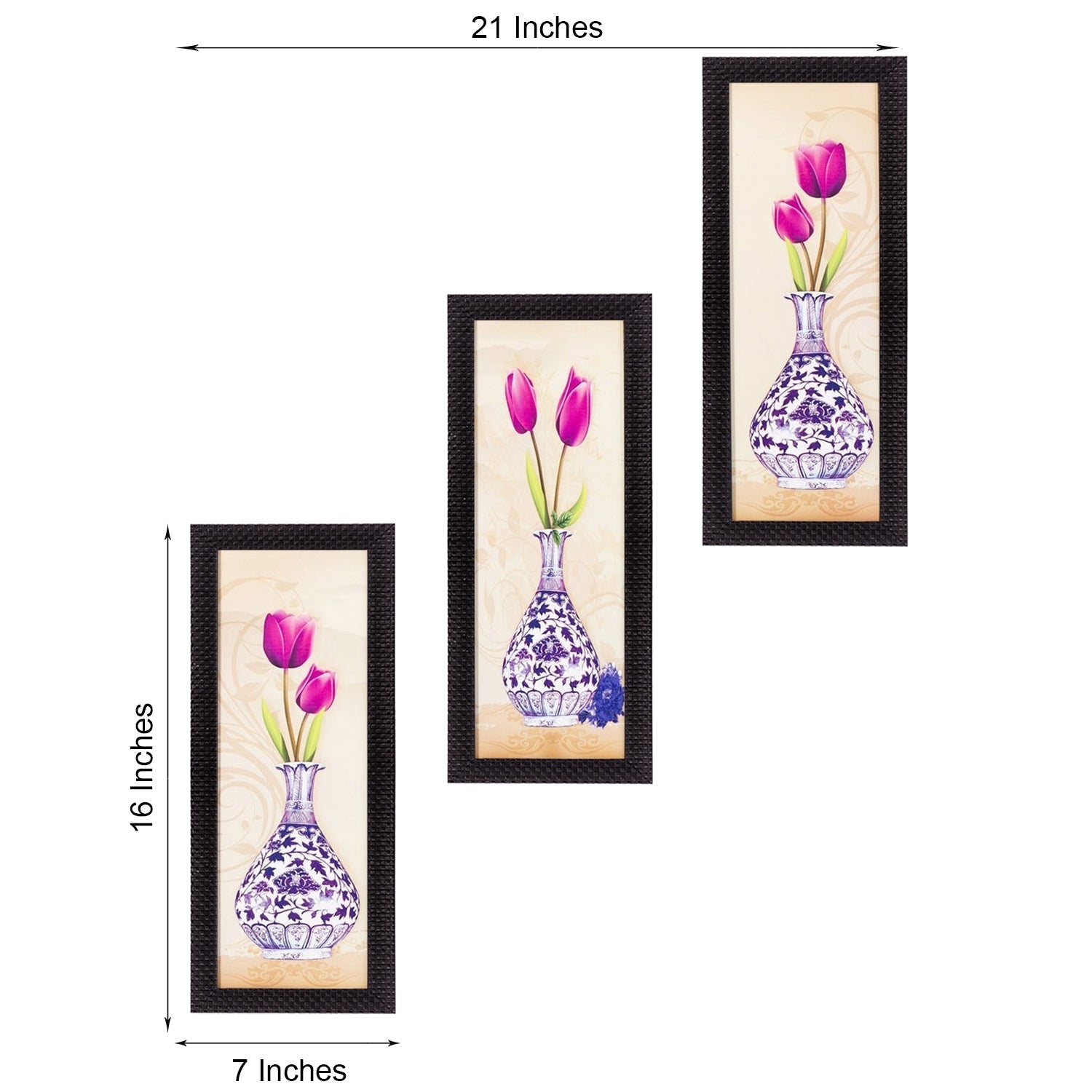 Set Of 3 Decorative Floral Botanical Pot Satin Matt Texture UV Art Painting Kafalo