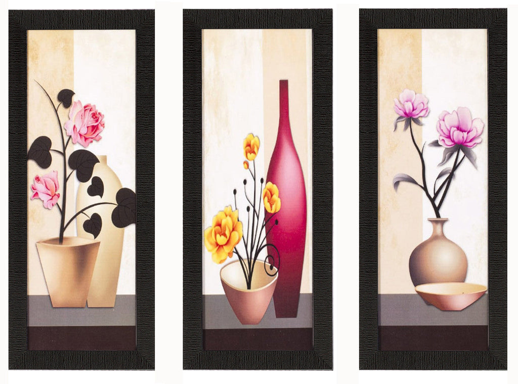 Set Of 3 Decorative Floral Botanical Pot Satin Matt Texture UV Art Painting Kafalo