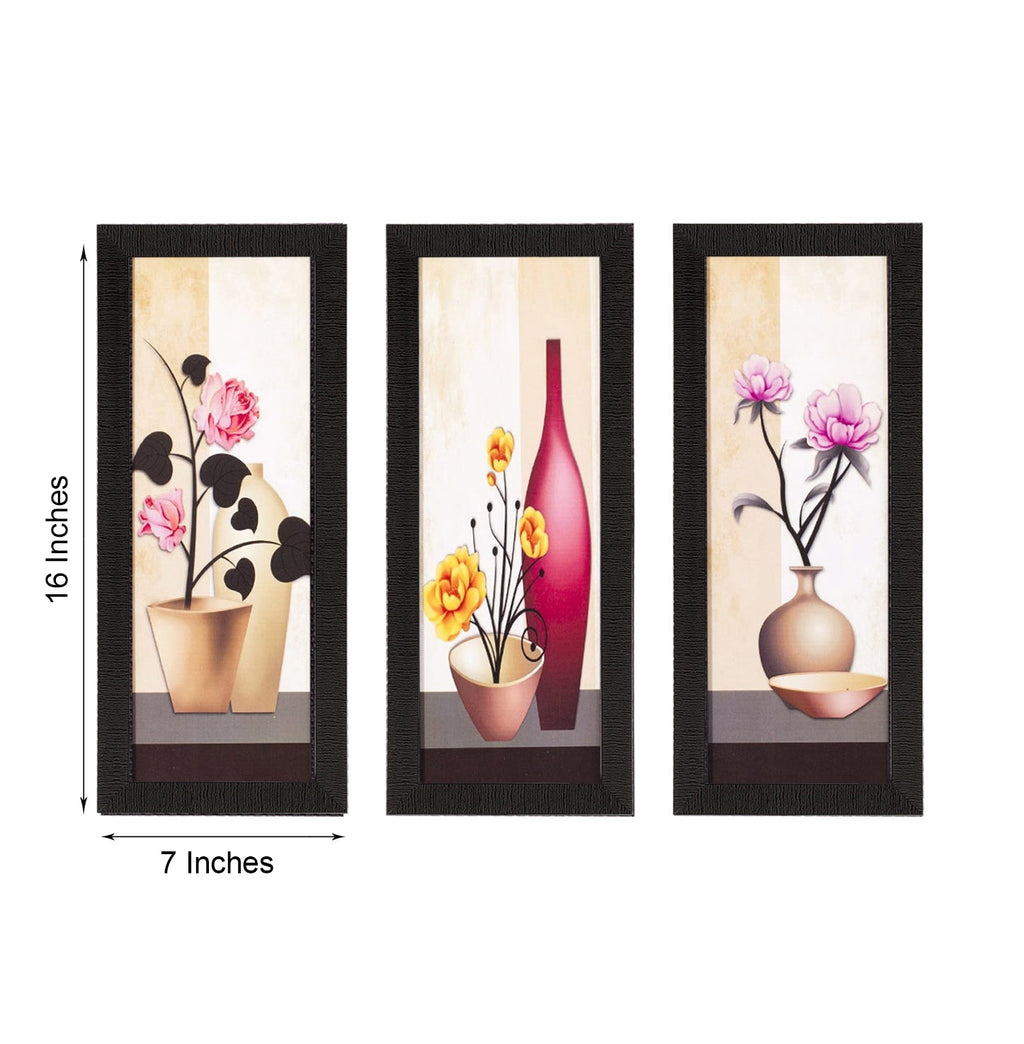 Set Of 3 Decorative Floral Botanical Pot Satin Matt Texture UV Art Painting Kafalo