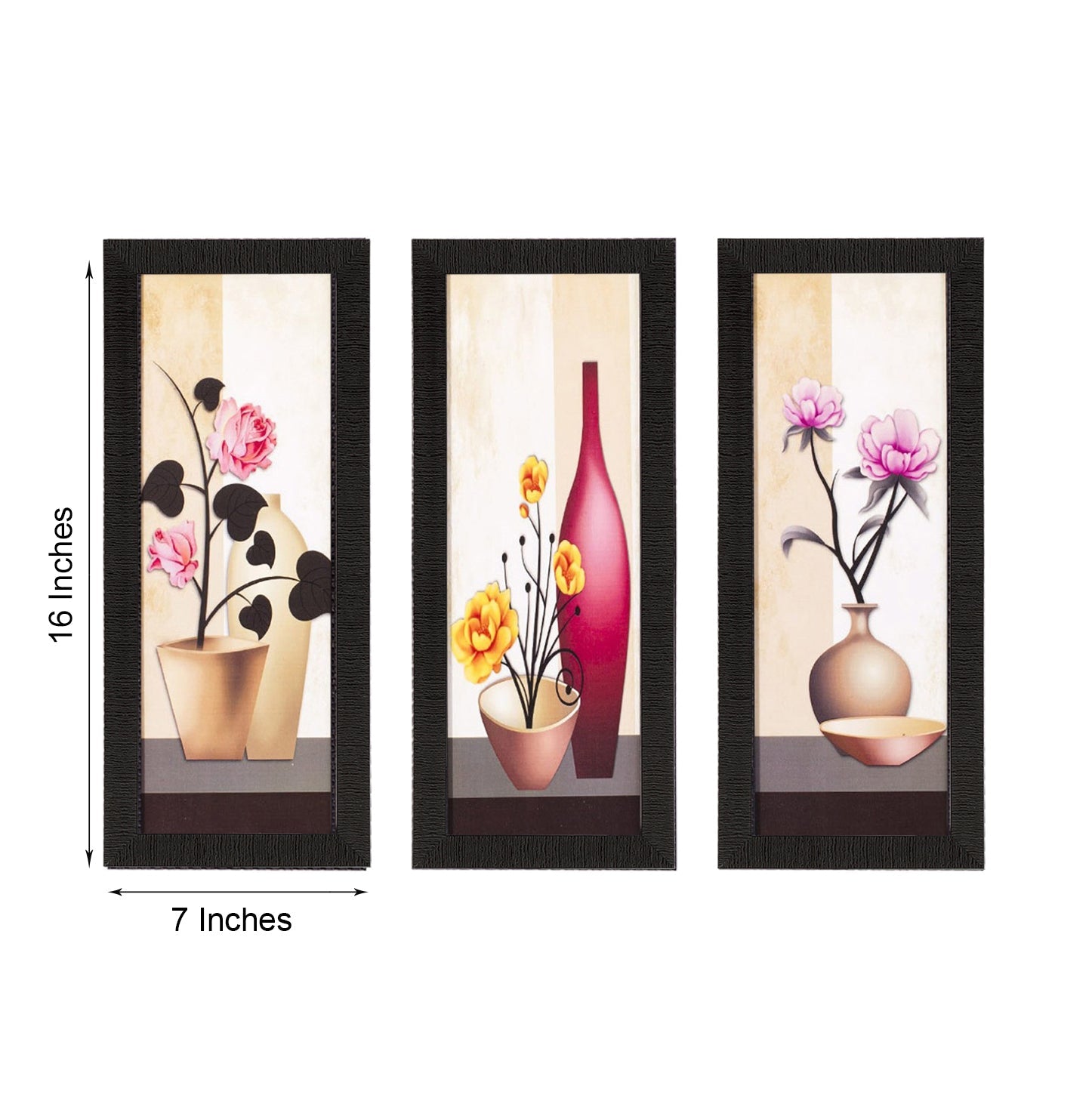 Set Of 3 Decorative Floral Botanical Pot Satin Matt Texture UV Art Painting Kafalo
