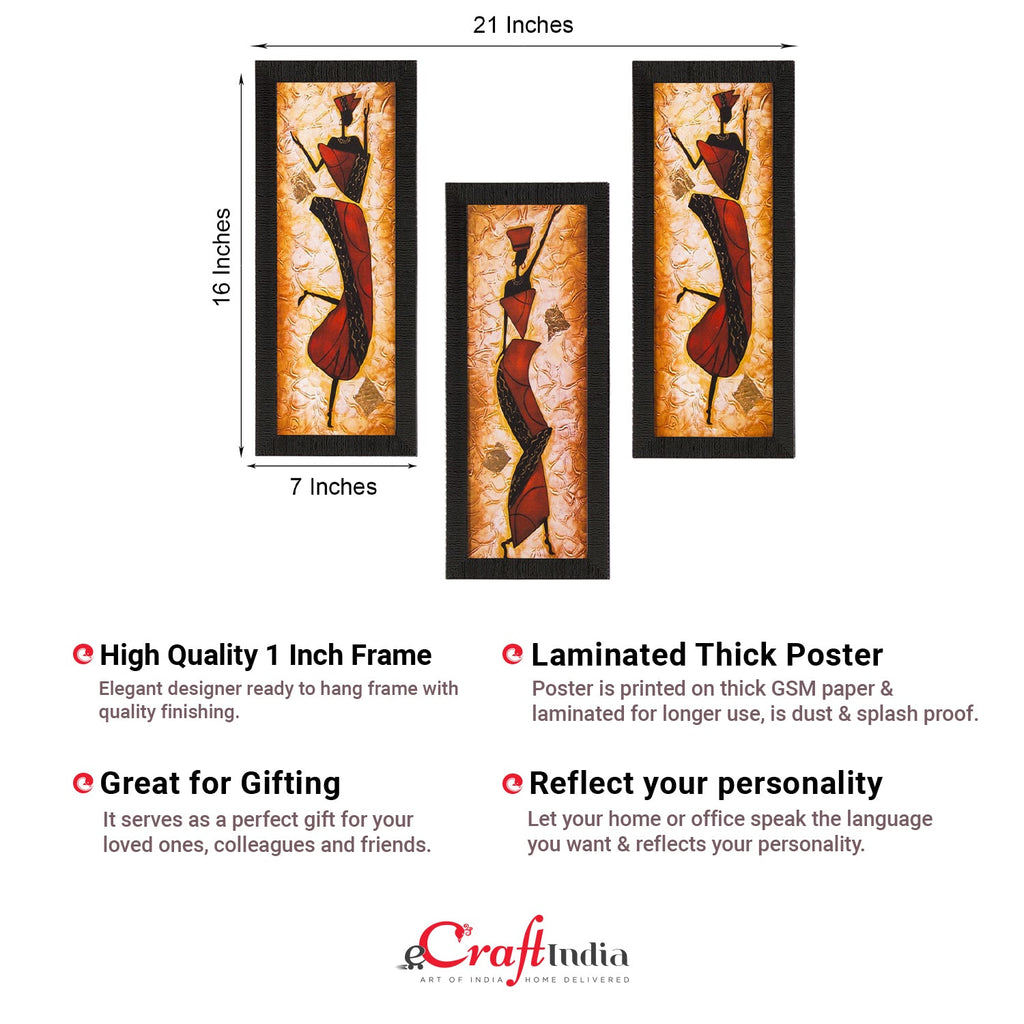Set Of 3 Dancing Lady Satin Matt Texture UV Art Painting Kafalo