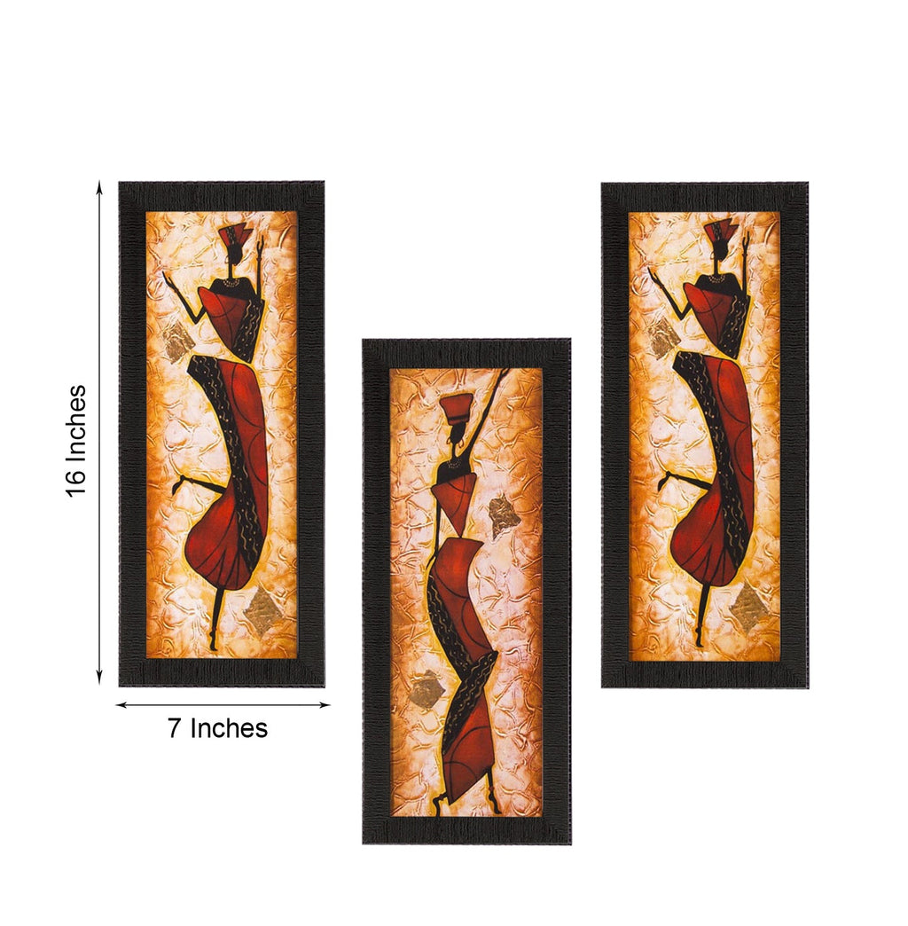 Set Of 3 Dancing Lady Satin Matt Texture UV Art Painting Kafalo
