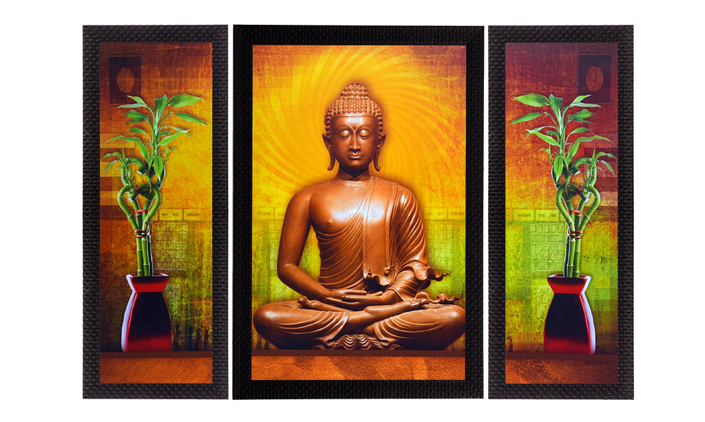 Set Of 3 Meditating Buddha Satin Matt Texture UV Art Painting Kafalo