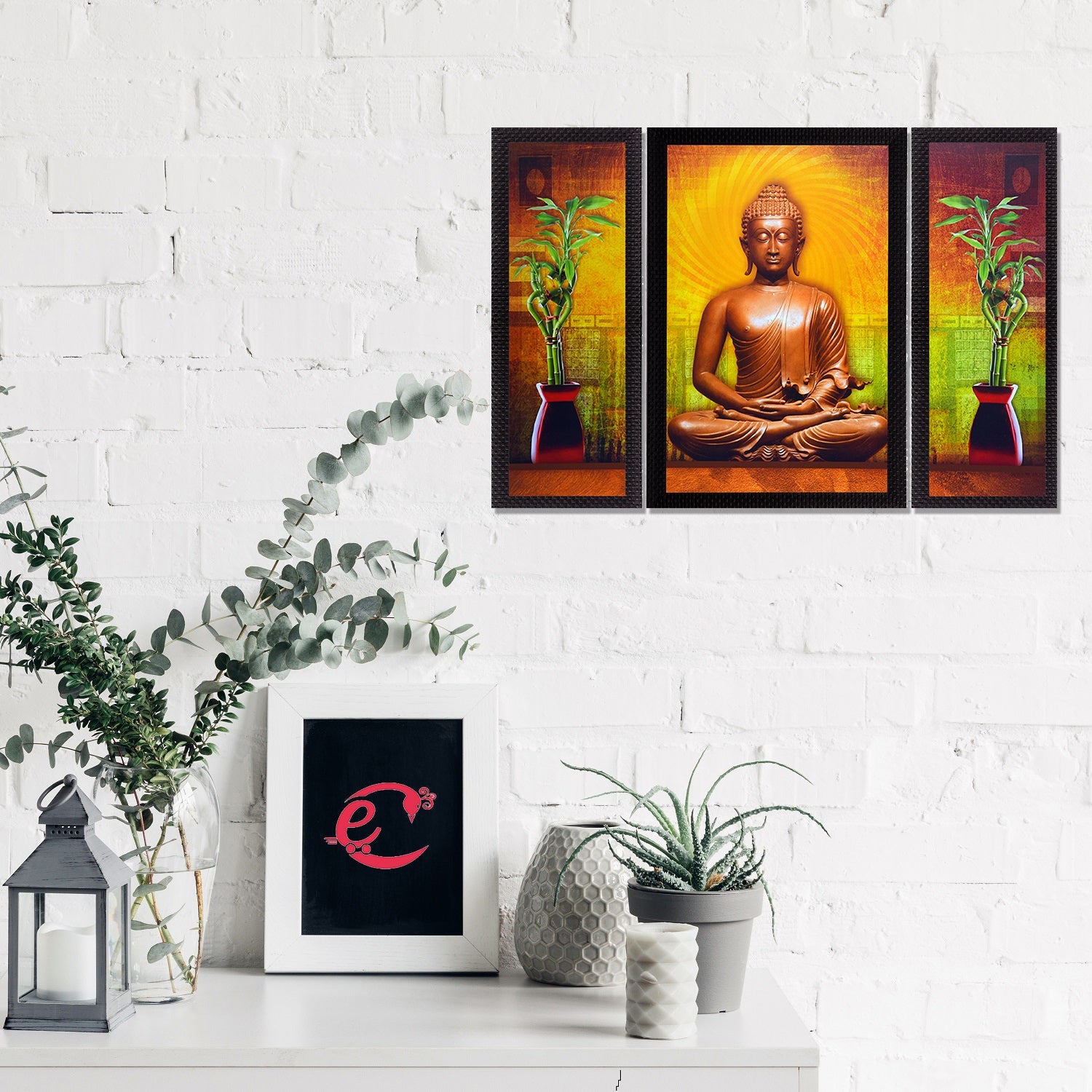 Set Of 3 Meditating Buddha Satin Matt Texture UV Art Painting Kafalo