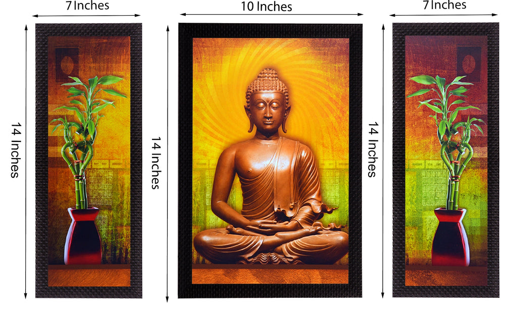 Set Of 3 Meditating Buddha Satin Matt Texture UV Art Painting Kafalo