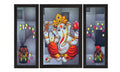 Set Of 3 Lord Ganesha and Flora Satin Matt Texture UV Art Painting Kafalo