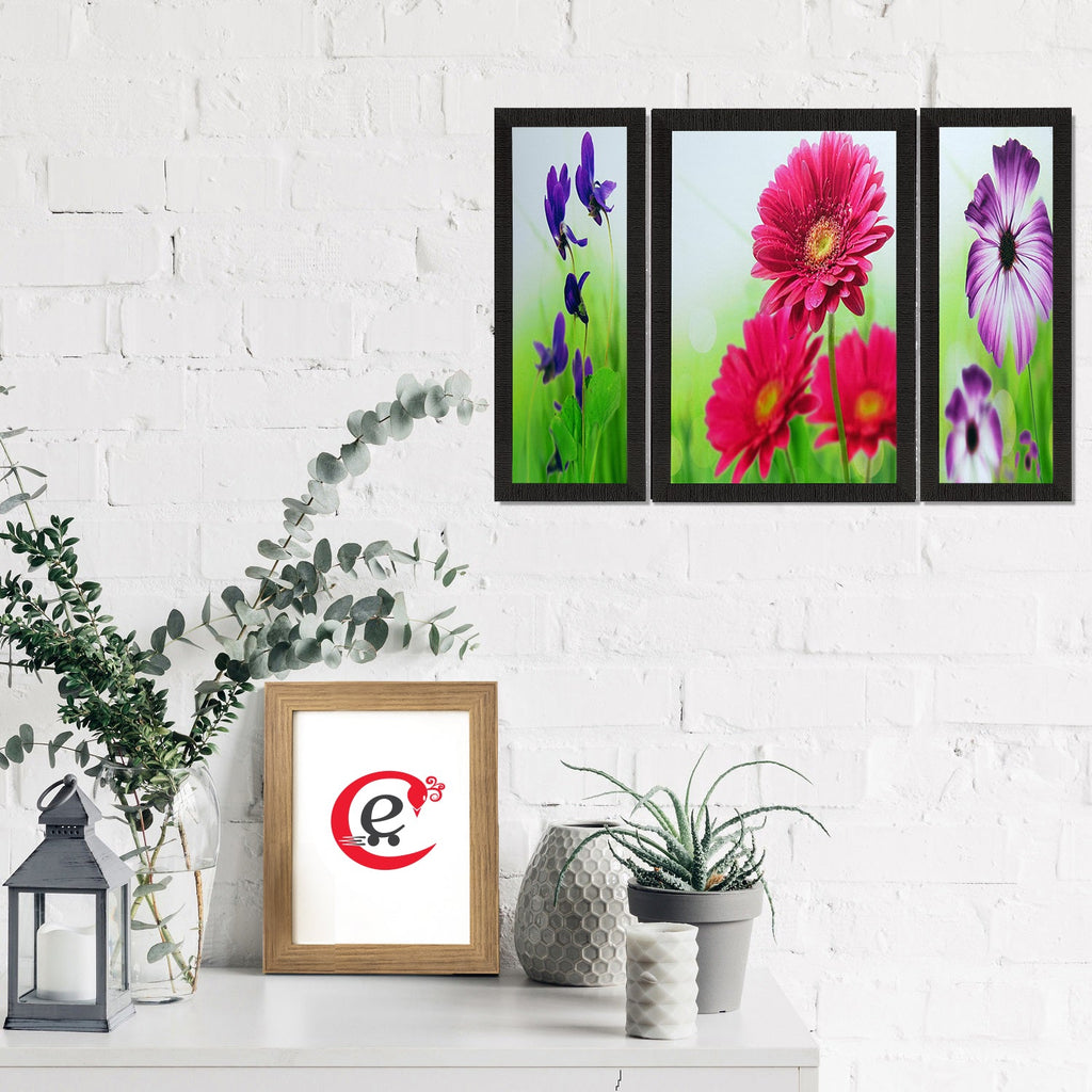Set Of 3 Colorful Botanical Floral Satin Matt Texture UV Art Painting Kafalo