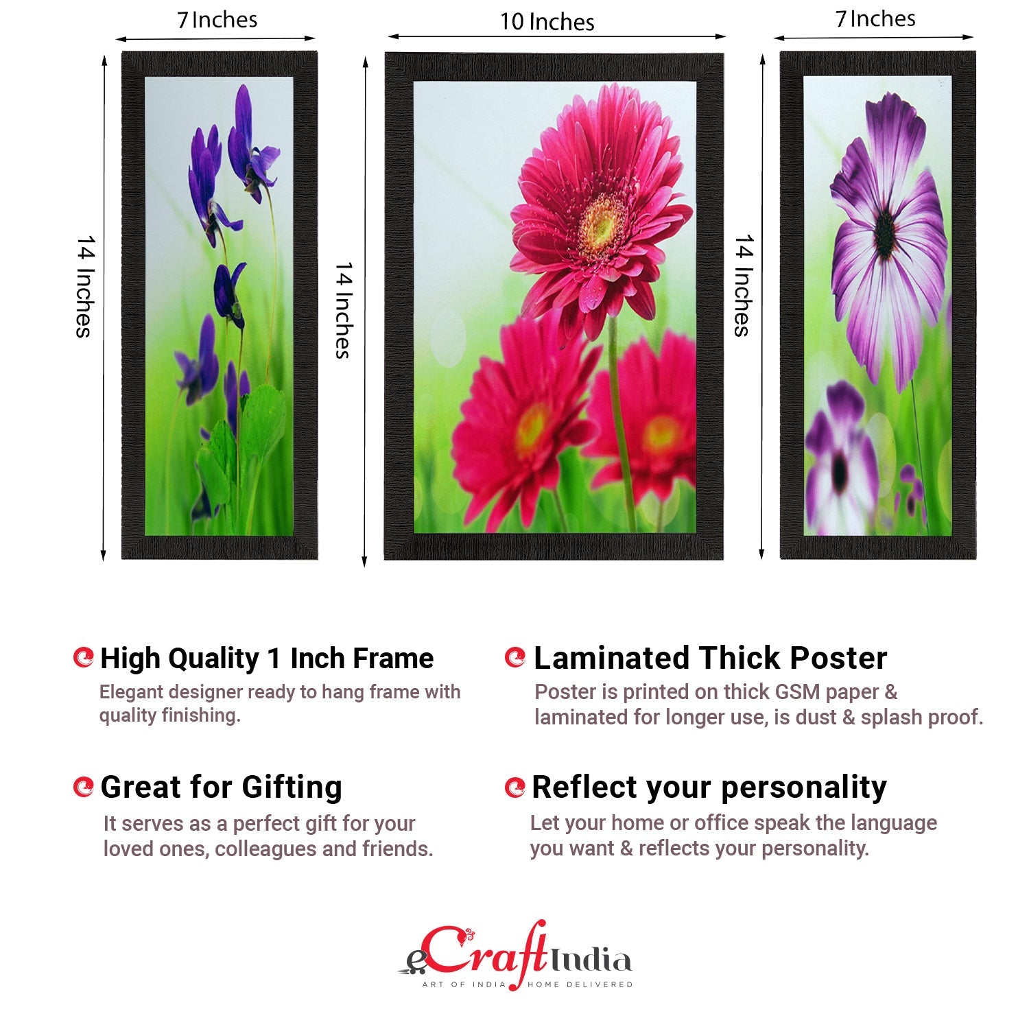 Set Of 3 Colorful Botanical Floral Satin Matt Texture UV Art Painting Kafalo