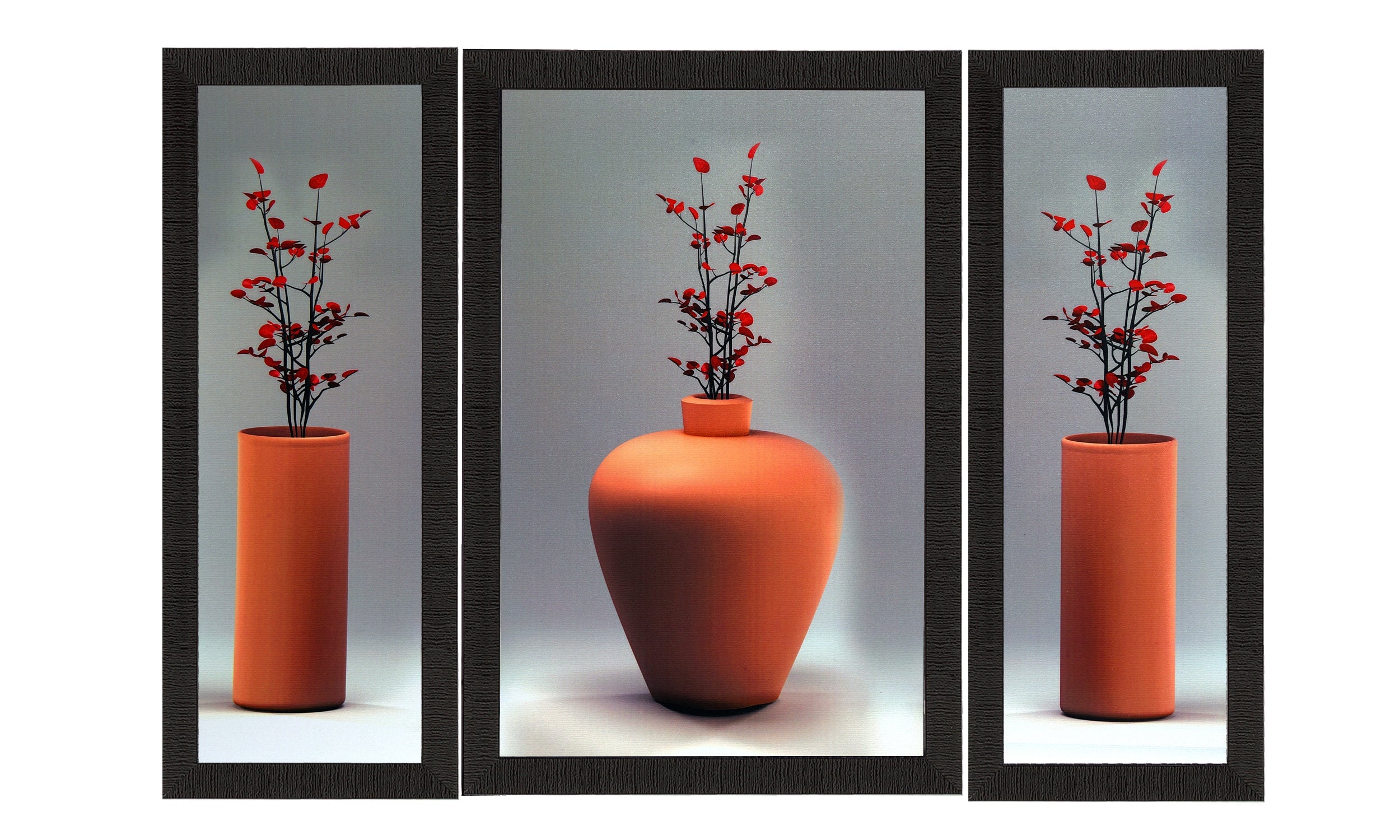 Set Of 3 Flowers and Vase Satin Matt Texture UV Art Painting Kafalo