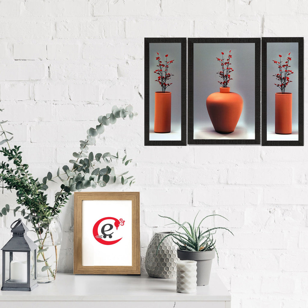 Set Of 3 Flowers and Vase Satin Matt Texture UV Art Painting Kafalo