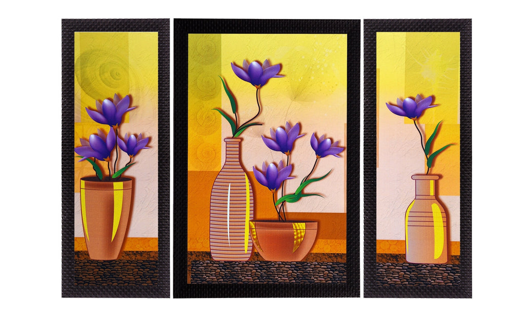 Set Of 3 Botanical Floral and Vase Satin Matt Texture UV Art Painting Kafalo